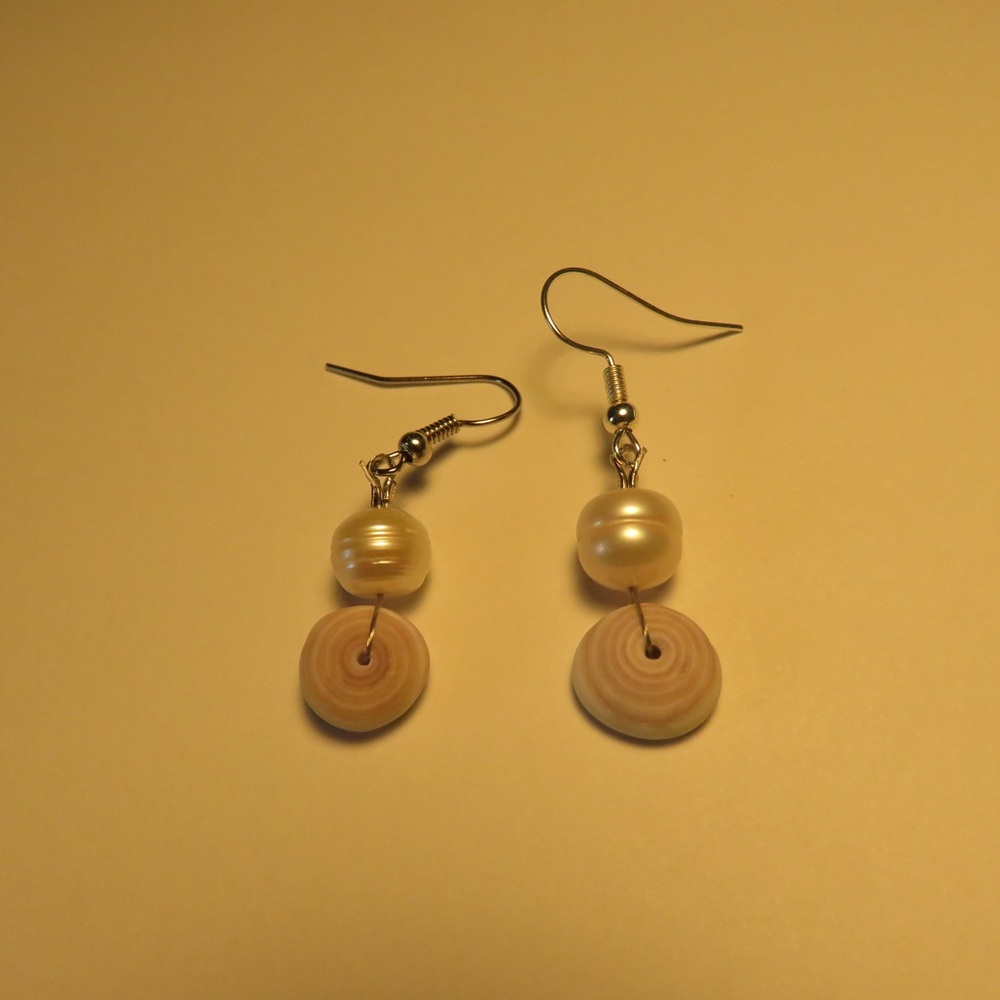 Handcrafted Silver Puka Shell Earrings With Pearls